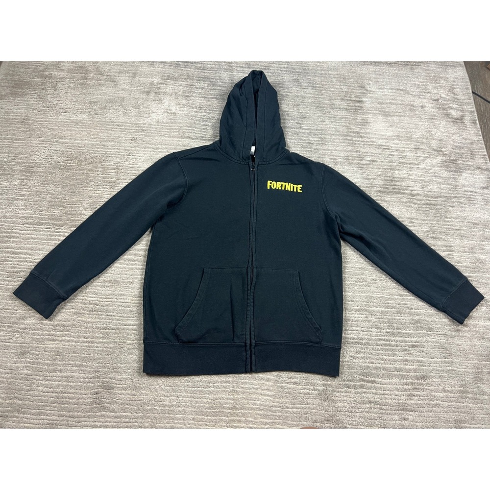 Fortnite Hoodie Kids XL Black Full Zip Battle Bus Graphic Logo Sweatshirt XL